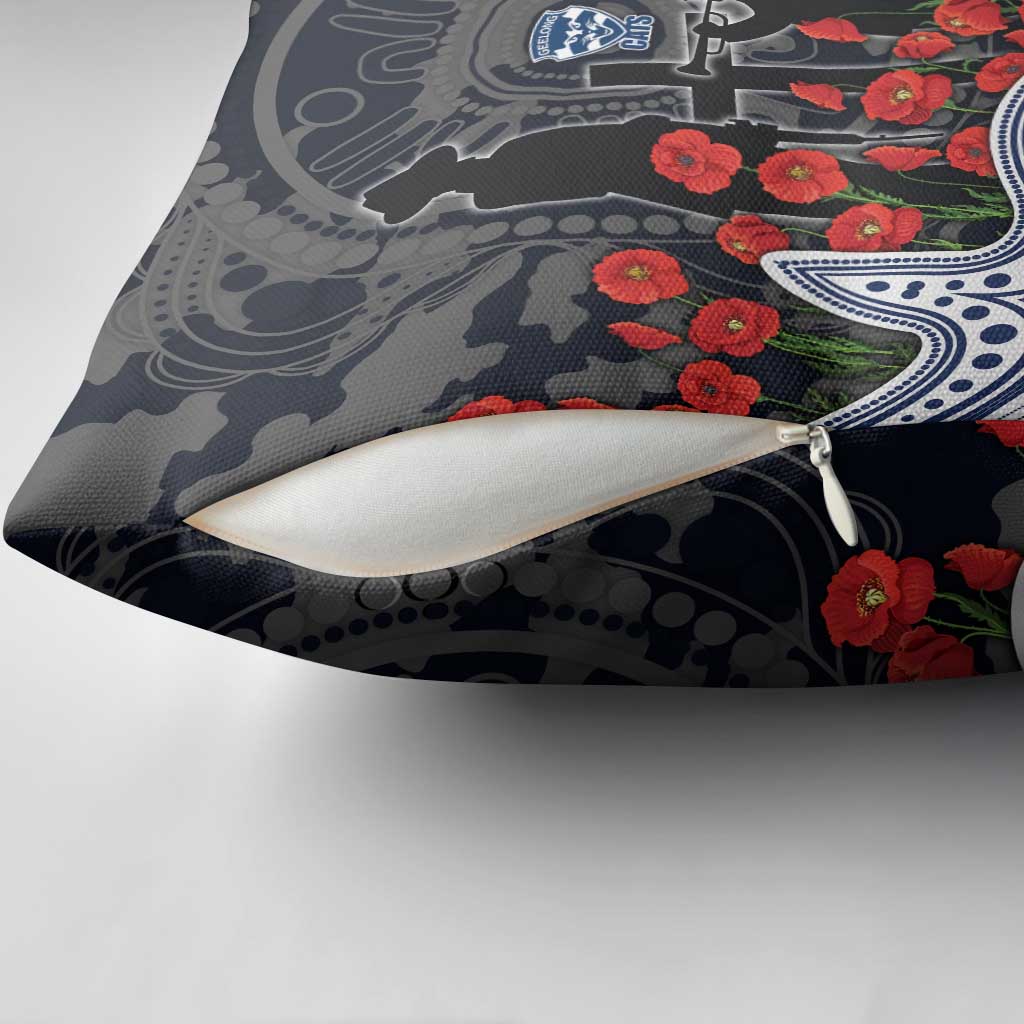 Geelong Cats ANZAC Day Pillow Cover Indigenous Dot Art with Poppy Flower Tribute