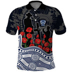 Geelong Cats ANZAC Day Polo Shirt Indigenous Dot Art with Poppy Flower Tribute