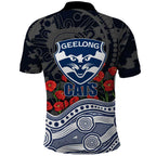 Geelong Cats ANZAC Day Polo Shirt Indigenous Dot Art with Poppy Flower Tribute