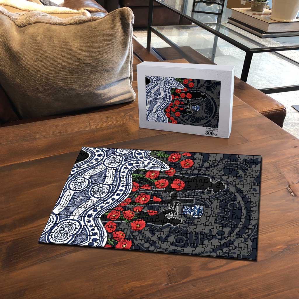 Geelong Cats ANZAC Day Puzzle Indigenous Dot Art with Poppy Flower Tribute