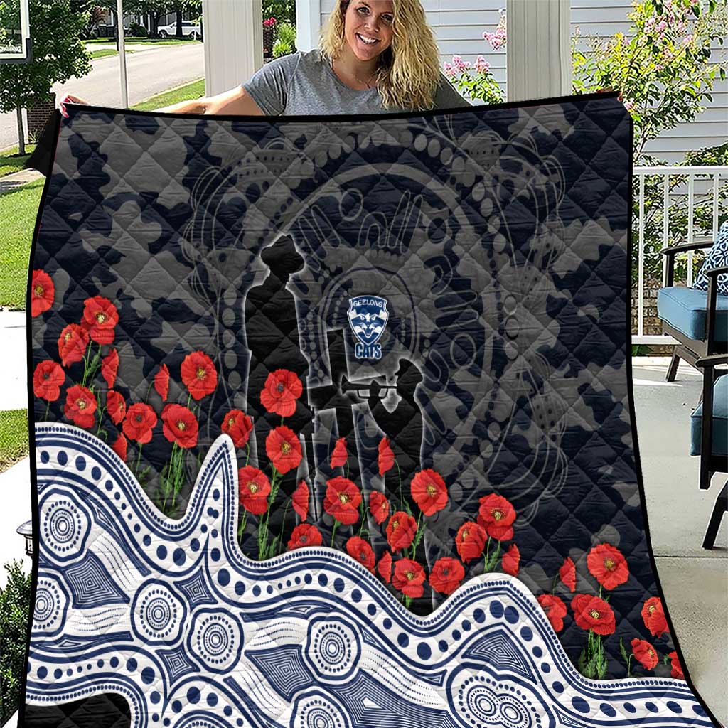 Geelong Cats ANZAC Day Quilt Indigenous Dot Art with Poppy Flower Tribute