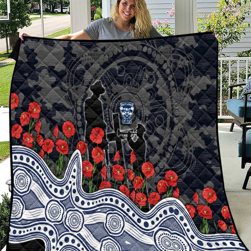 Geelong Cats ANZAC Day Quilt Indigenous Dot Art with Poppy Flower Tribute