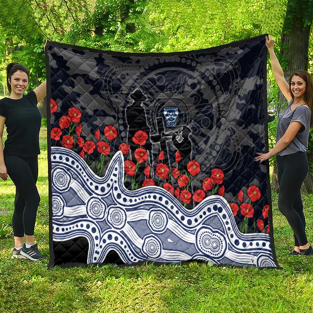 Geelong Cats ANZAC Day Quilt Indigenous Dot Art with Poppy Flower Tribute