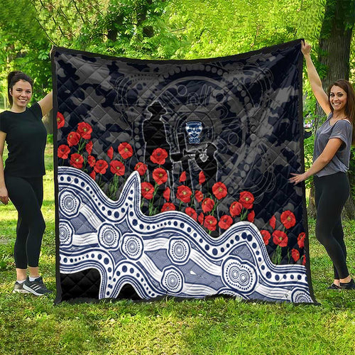 Geelong Cats ANZAC Day Quilt Indigenous Dot Art with Poppy Flower Tribute