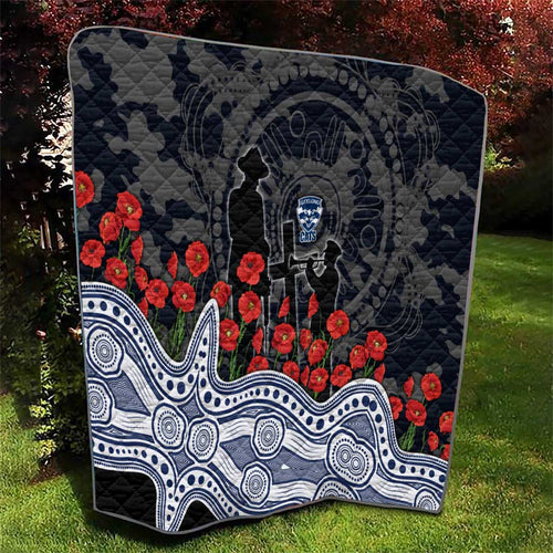 Geelong Cats ANZAC Day Quilt Indigenous Dot Art with Poppy Flower Tribute