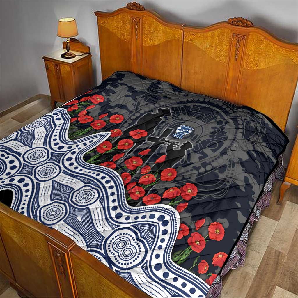 Geelong Cats ANZAC Day Quilt Indigenous Dot Art with Poppy Flower Tribute