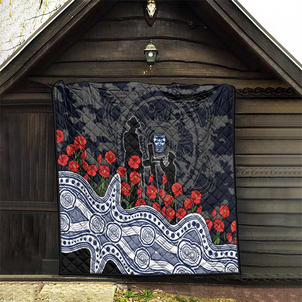 Geelong Cats ANZAC Day Quilt Indigenous Dot Art with Poppy Flower Tribute
