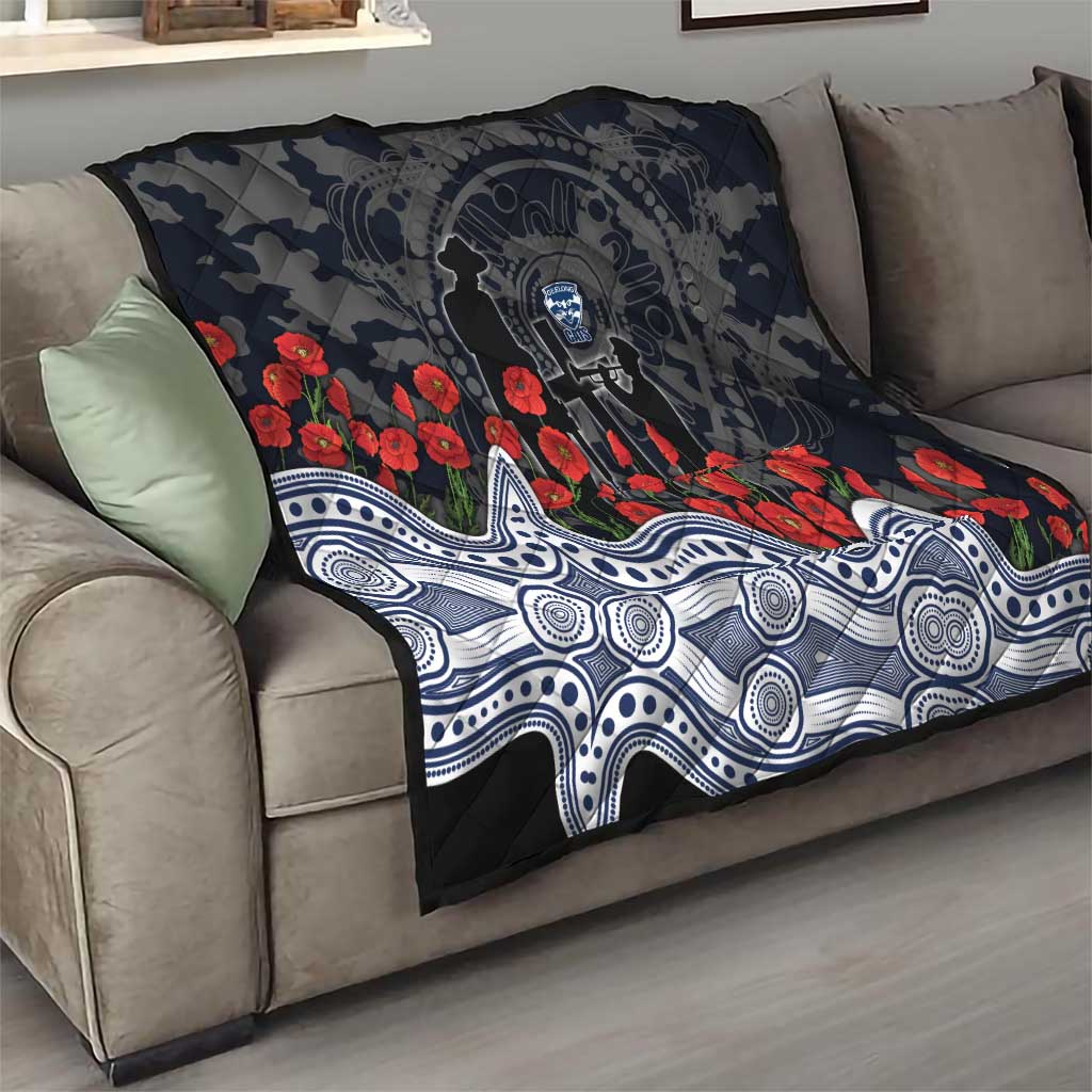 Geelong Cats ANZAC Day Quilt Indigenous Dot Art with Poppy Flower Tribute