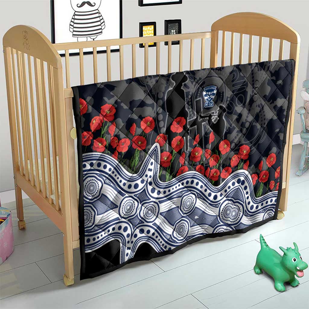 Geelong Cats ANZAC Day Quilt Indigenous Dot Art with Poppy Flower Tribute