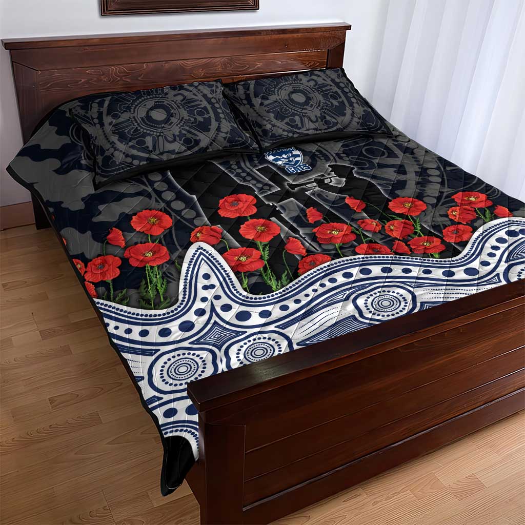 Geelong Cats ANZAC Day Quilt Bed Set Indigenous Dot Art with Poppy Flower Tribute