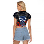 Geelong Cats ANZAC Day Raglan Cropped T Shirt Indigenous Dot Art with Poppy Flower Tribute