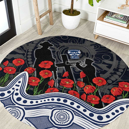 Geelong Cats ANZAC Day Round Carpet Indigenous Dot Art with Poppy Flower Tribute