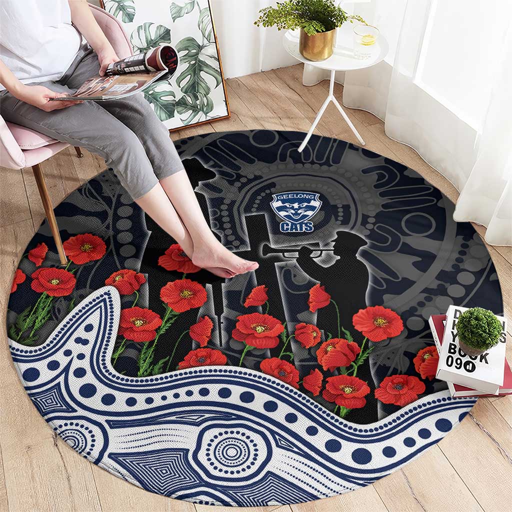 Geelong Cats ANZAC Day Round Carpet Indigenous Dot Art with Poppy Flower Tribute