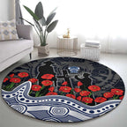 Geelong Cats ANZAC Day Round Carpet Indigenous Dot Art with Poppy Flower Tribute