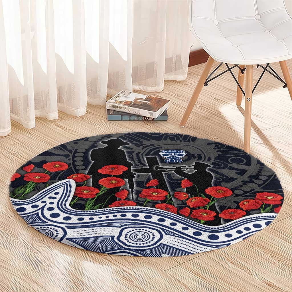 Geelong Cats ANZAC Day Round Carpet Indigenous Dot Art with Poppy Flower Tribute