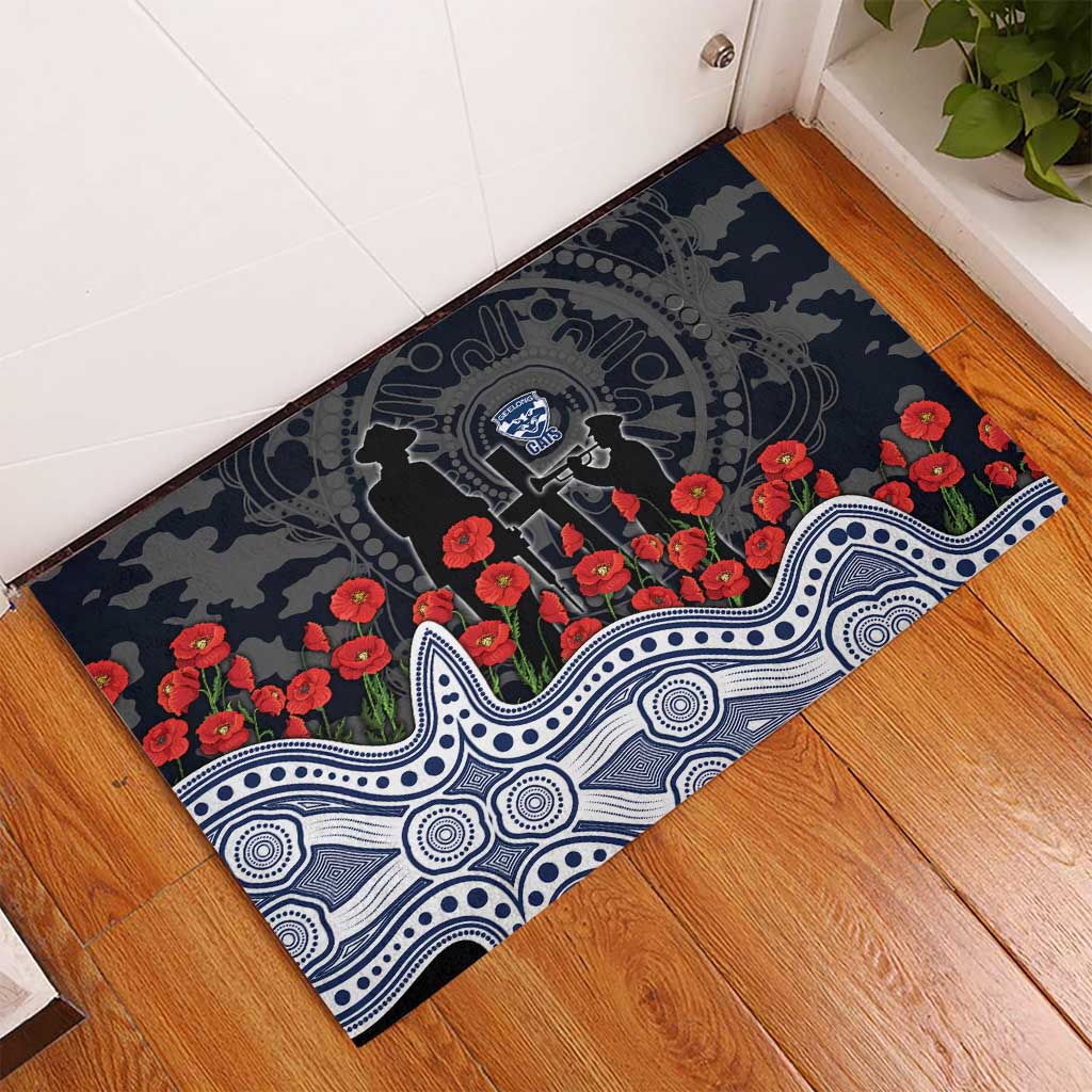 Geelong Cats ANZAC Day Rubber Doormat Indigenous Dot Art with Poppy Flower Tribute