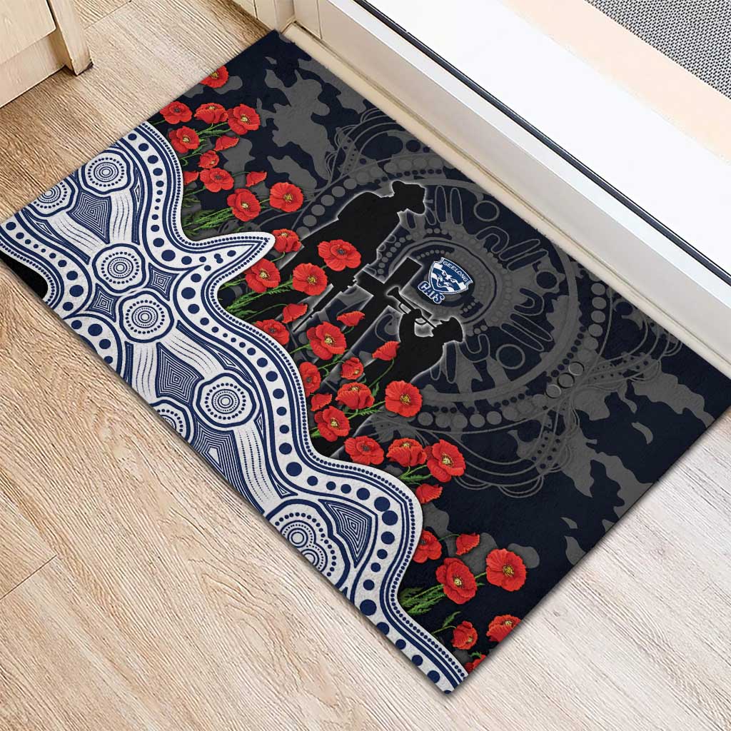 Geelong Cats ANZAC Day Rubber Doormat Indigenous Dot Art with Poppy Flower Tribute