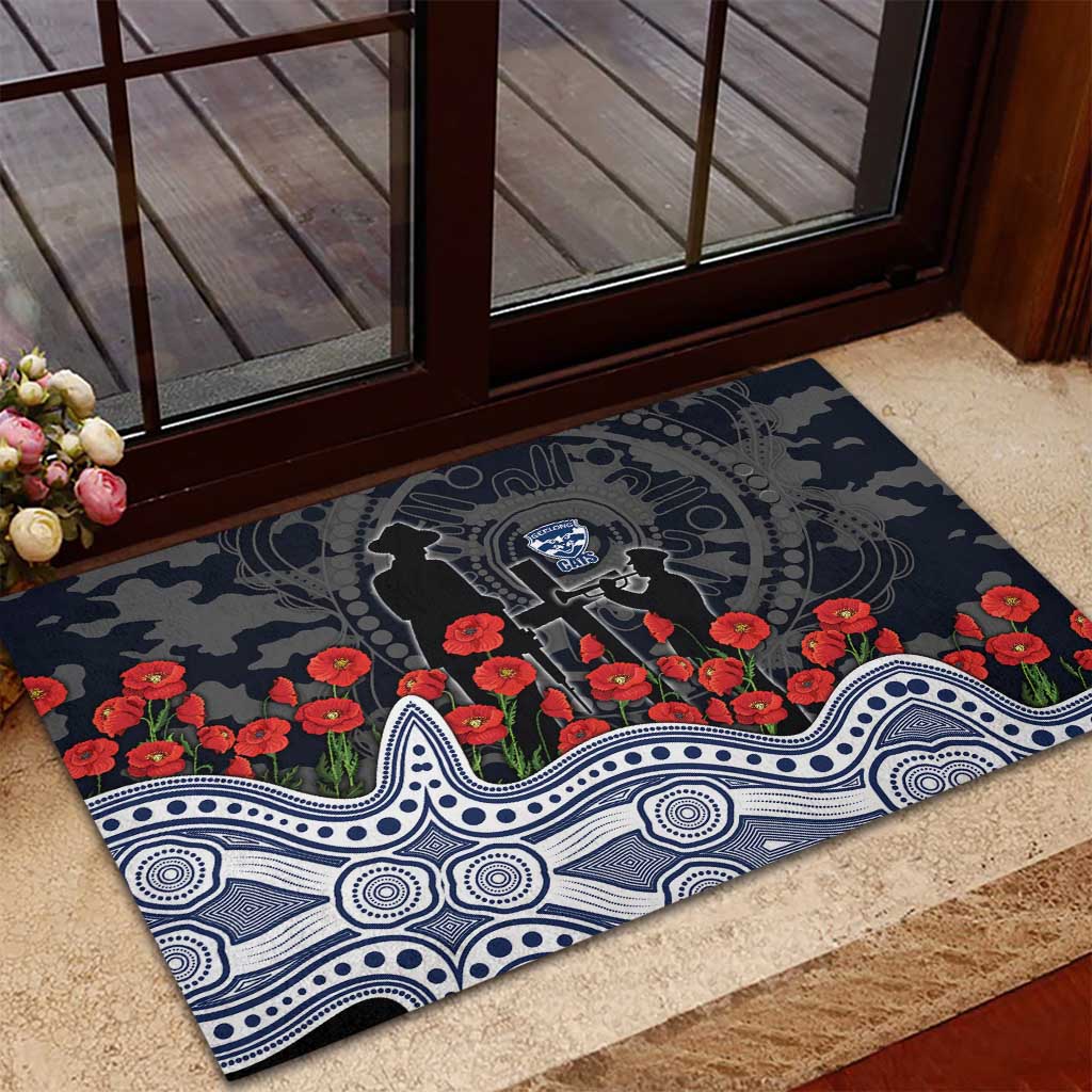 Geelong Cats ANZAC Day Rubber Doormat Indigenous Dot Art with Poppy Flower Tribute
