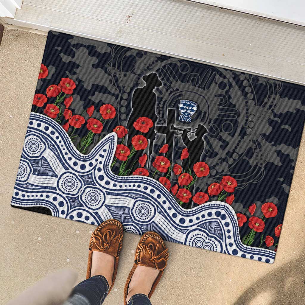 Geelong Cats ANZAC Day Rubber Doormat Indigenous Dot Art with Poppy Flower Tribute