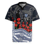 Geelong Cats ANZAC Day Rugby Jersey Indigenous Dot Art with Poppy Flower Tribute