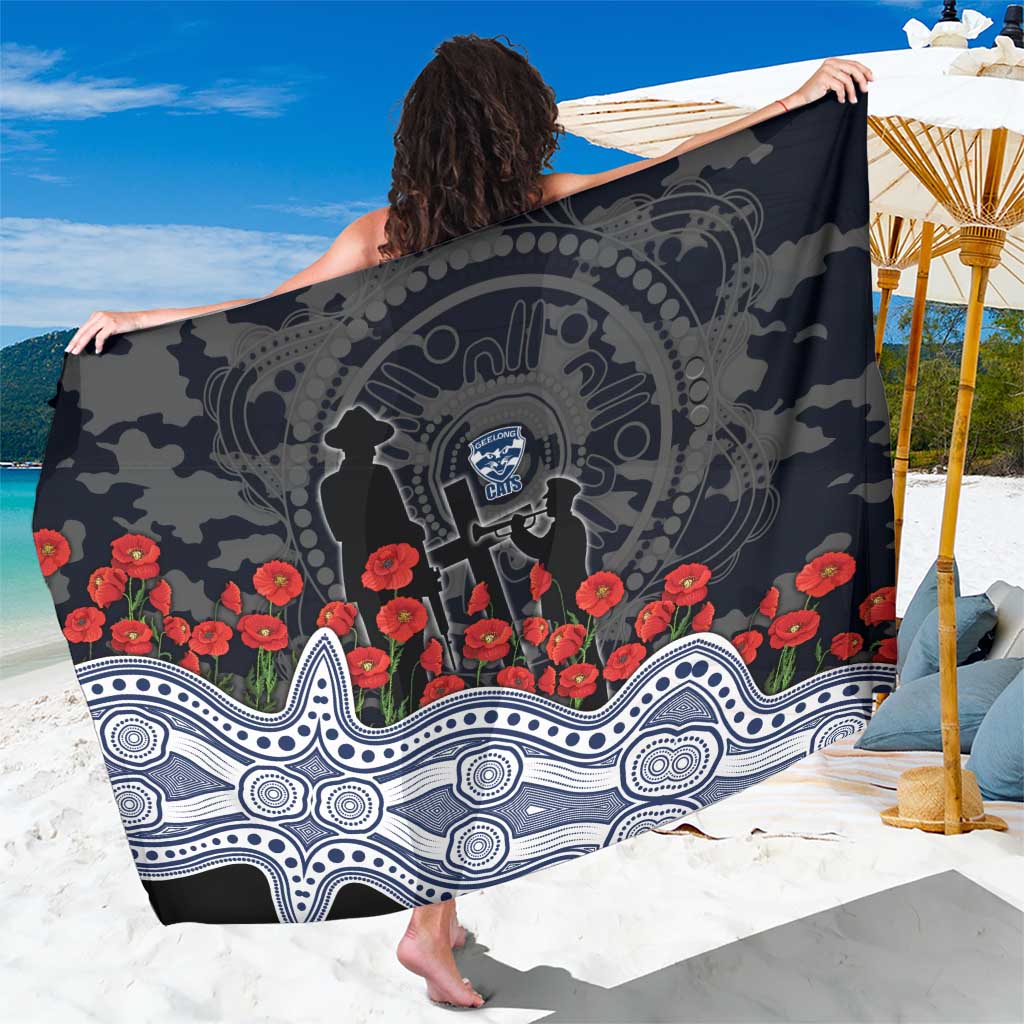 Geelong Cats ANZAC Day Sarong Indigenous Dot Art with Poppy Flower Tribute