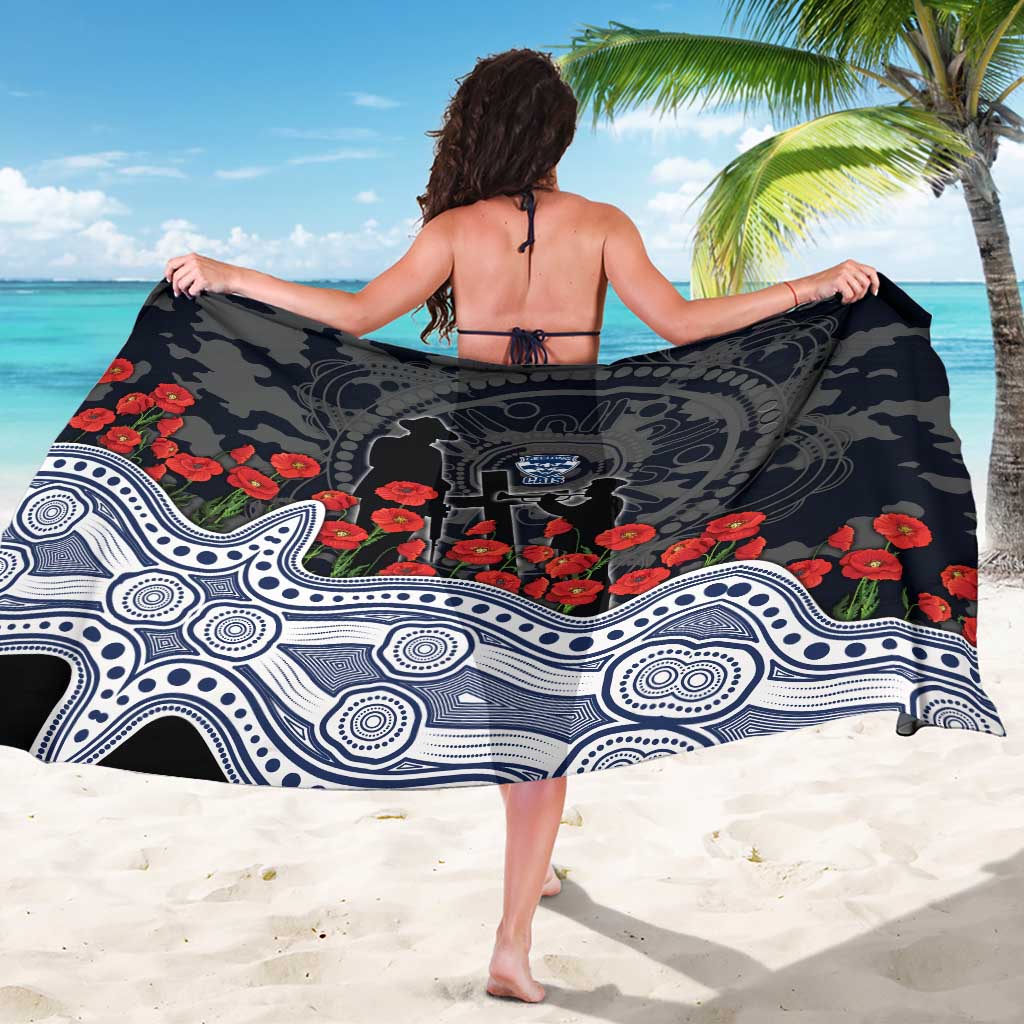Geelong Cats ANZAC Day Sarong Indigenous Dot Art with Poppy Flower Tribute