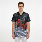 Geelong Cats ANZAC Day Scrub Top Indigenous Dot Art with Poppy Flower Tribute