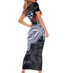 Geelong Cats ANZAC Day Short Sleeve Bodycon Dress Indigenous Dot Art with Poppy Flower Tribute