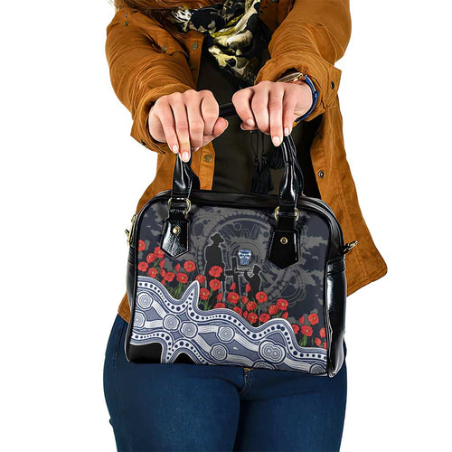 Geelong Cats ANZAC Day Shoulder Handbag Indigenous Dot Art with Poppy Flower Tribute