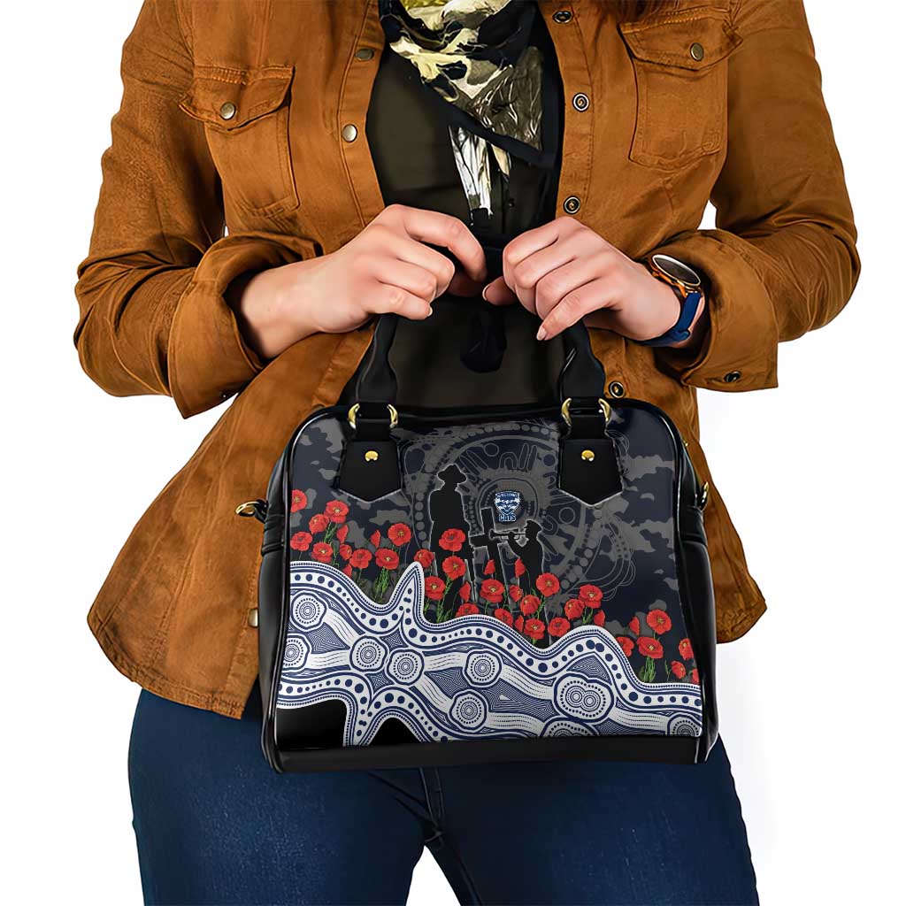 Geelong Cats ANZAC Day Shoulder Handbag Indigenous Dot Art with Poppy Flower Tribute