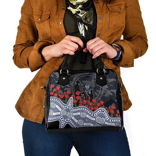 Geelong Cats ANZAC Day Shoulder Handbag Indigenous Dot Art with Poppy Flower Tribute