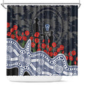 Geelong Cats ANZAC Day Shower Curtain Indigenous Dot Art with Poppy Flower Tribute