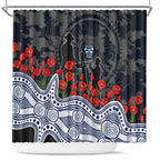 Geelong Cats ANZAC Day Shower Curtain Indigenous Dot Art with Poppy Flower Tribute
