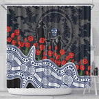 Geelong Cats ANZAC Day Shower Curtain Indigenous Dot Art with Poppy Flower Tribute