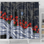 Geelong Cats ANZAC Day Shower Curtain Indigenous Dot Art with Poppy Flower Tribute