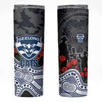 Geelong Cats ANZAC Day Skinny Tumbler Indigenous Dot Art with Poppy Flower Tribute