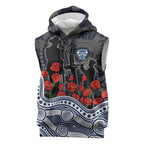 Geelong Cats ANZAC Day Sleeveless Hoodie Indigenous Dot Art with Poppy Flower Tribute