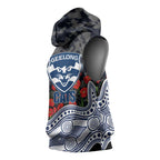 Geelong Cats ANZAC Day Sleeveless Hoodie Indigenous Dot Art with Poppy Flower Tribute