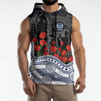 Geelong Cats ANZAC Day Sleeveless Hoodie Indigenous Dot Art with Poppy Flower Tribute