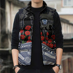 Geelong Cats ANZAC Day Sleeveless Puffer Jacket Indigenous Dot Art with Poppy Flower Tribute