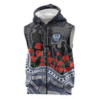 Geelong Cats ANZAC Day Sleeveless Zip Hoodie Indigenous Dot Art with Poppy Flower Tribute