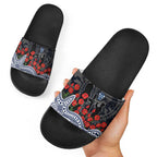 Geelong Cats ANZAC Day Slide Sandals Indigenous Dot Art with Poppy Flower Tribute