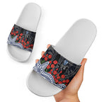 Geelong Cats ANZAC Day Slide Sandals Indigenous Dot Art with Poppy Flower Tribute