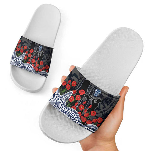 Geelong Cats ANZAC Day Slide Sandals Indigenous Dot Art with Poppy Flower Tribute