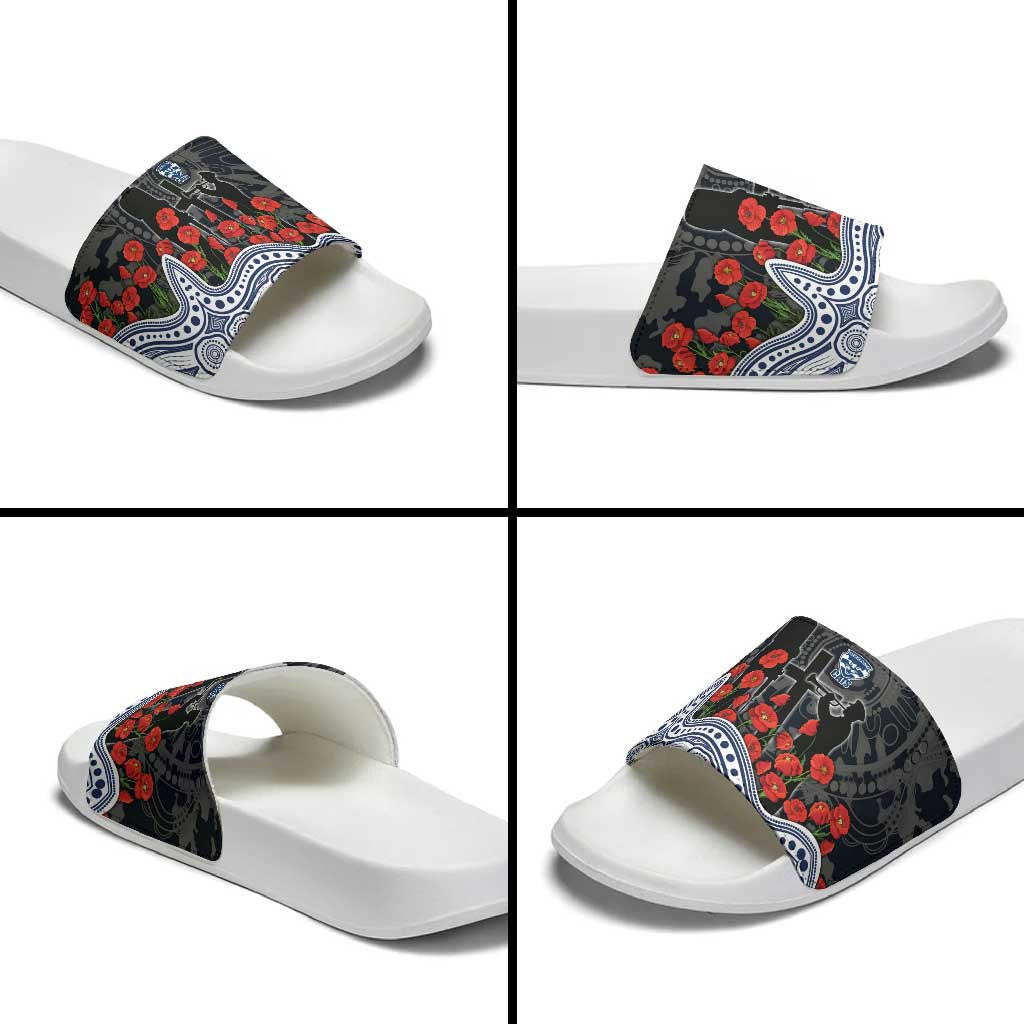 Geelong Cats ANZAC Day Slide Sandals Indigenous Dot Art with Poppy Flower Tribute
