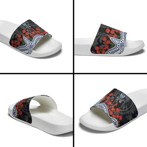 Geelong Cats ANZAC Day Slide Sandals Indigenous Dot Art with Poppy Flower Tribute