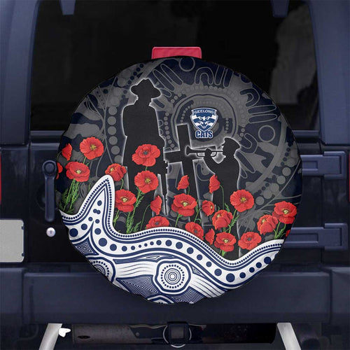 Geelong Cats ANZAC Day Spare Tire Cover Indigenous Dot Art with Poppy Flower Tribute