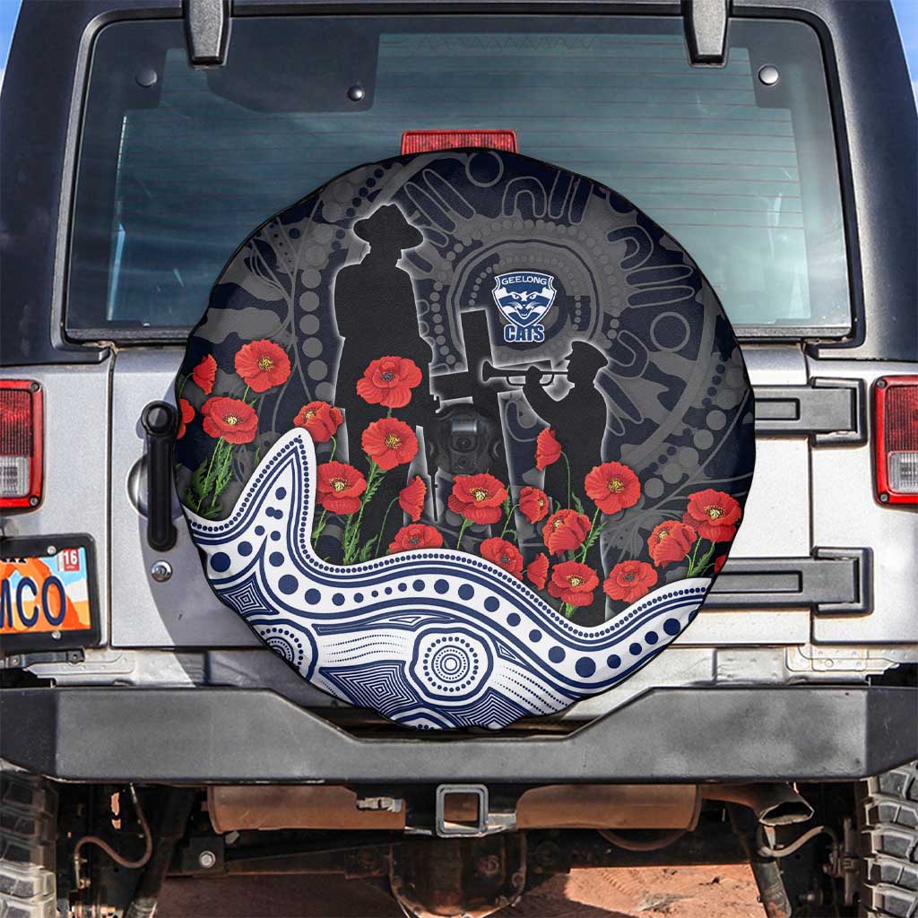 Geelong Cats ANZAC Day Spare Tire Cover Indigenous Dot Art with Poppy Flower Tribute
