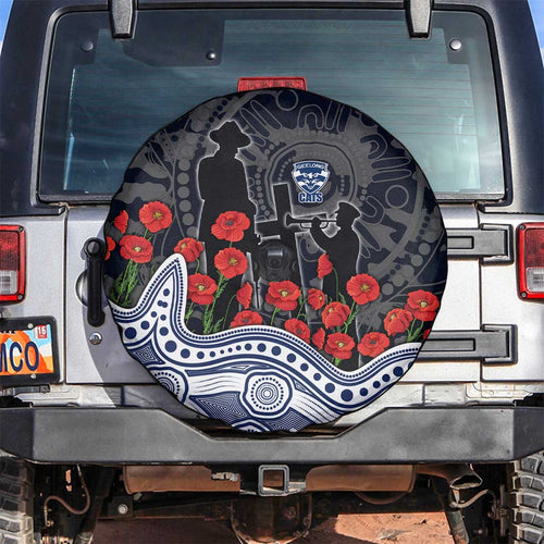 Geelong Cats ANZAC Day Spare Tire Cover Indigenous Dot Art with Poppy Flower Tribute
