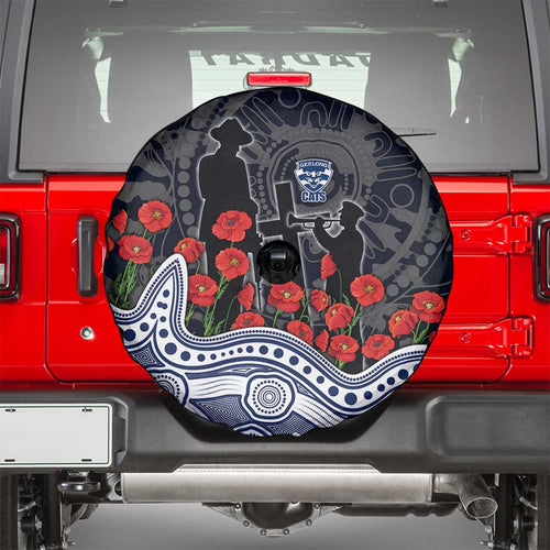 Geelong Cats ANZAC Day Spare Tire Cover Indigenous Dot Art with Poppy Flower Tribute